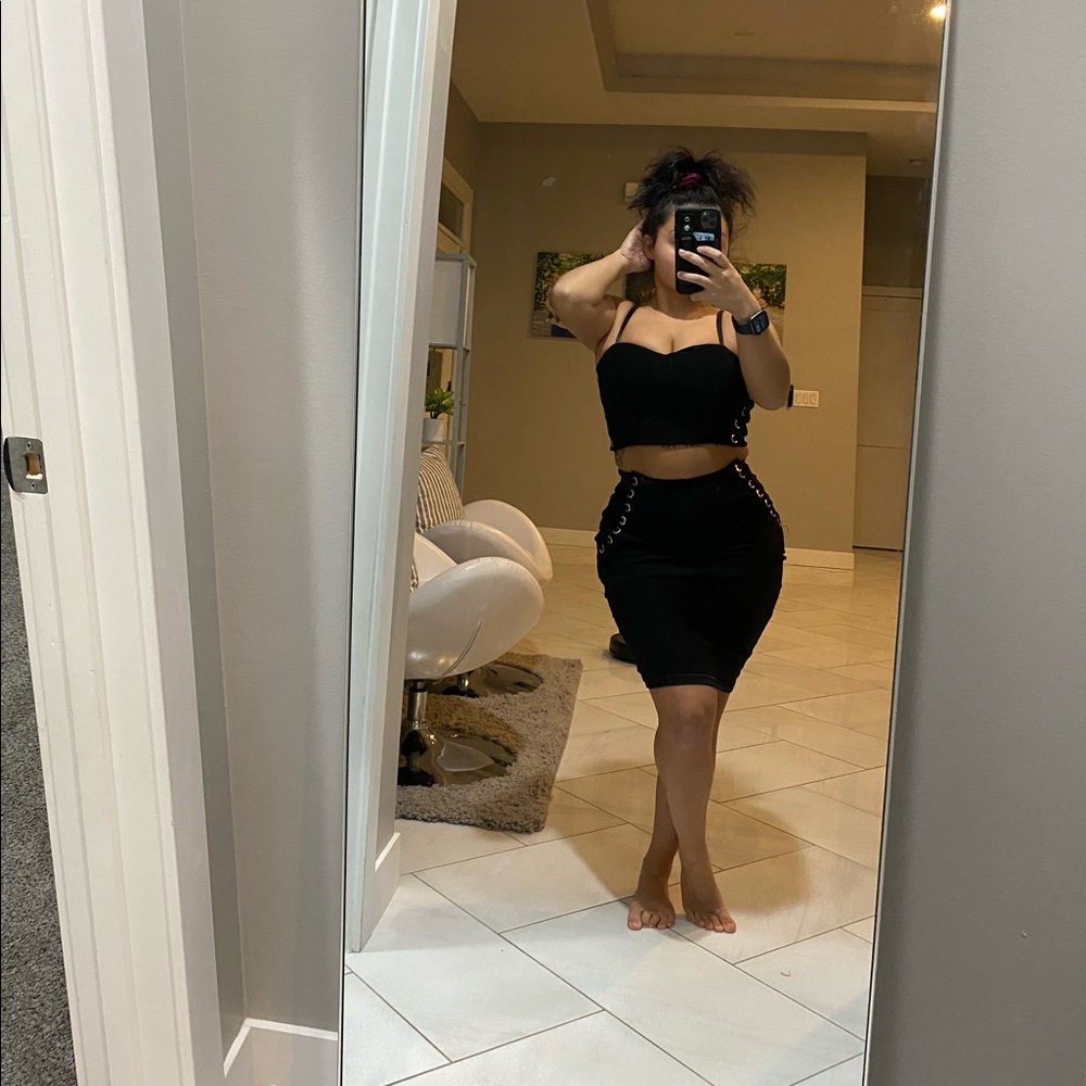 Fashion Nova Gold Eyelet Matching Skirt Set